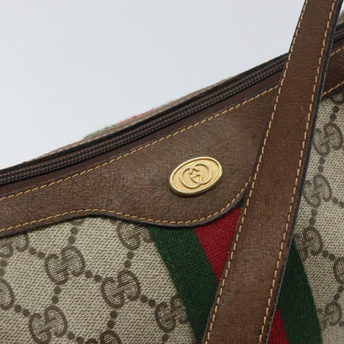 Gucci GUCCI GG Supreme Web Sherry Line Shoulder Bag PVC Beige 001 3840 5 Authentic 156832
