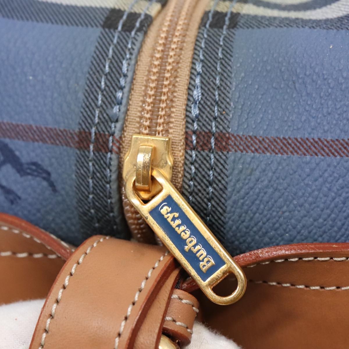 Burberrys Burberrys Nova Check Shoulder Bag PVC Leather Blue Gold Authentic 92155