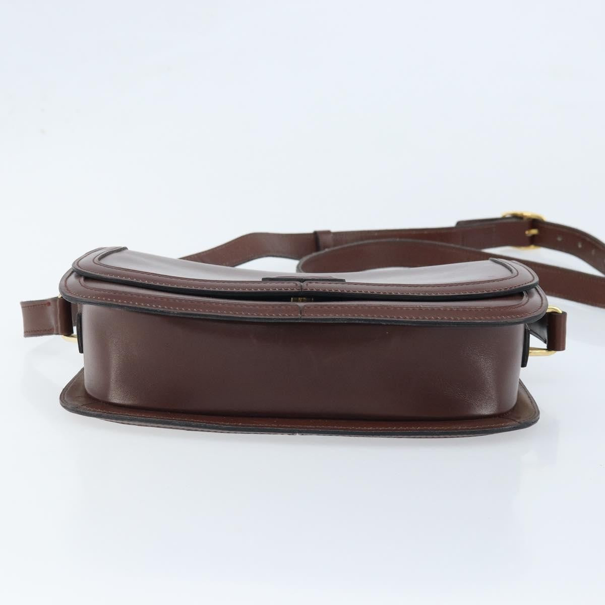 Celine CELINE Shoulder Bag Leather Brown Gold Authentic YKZ128