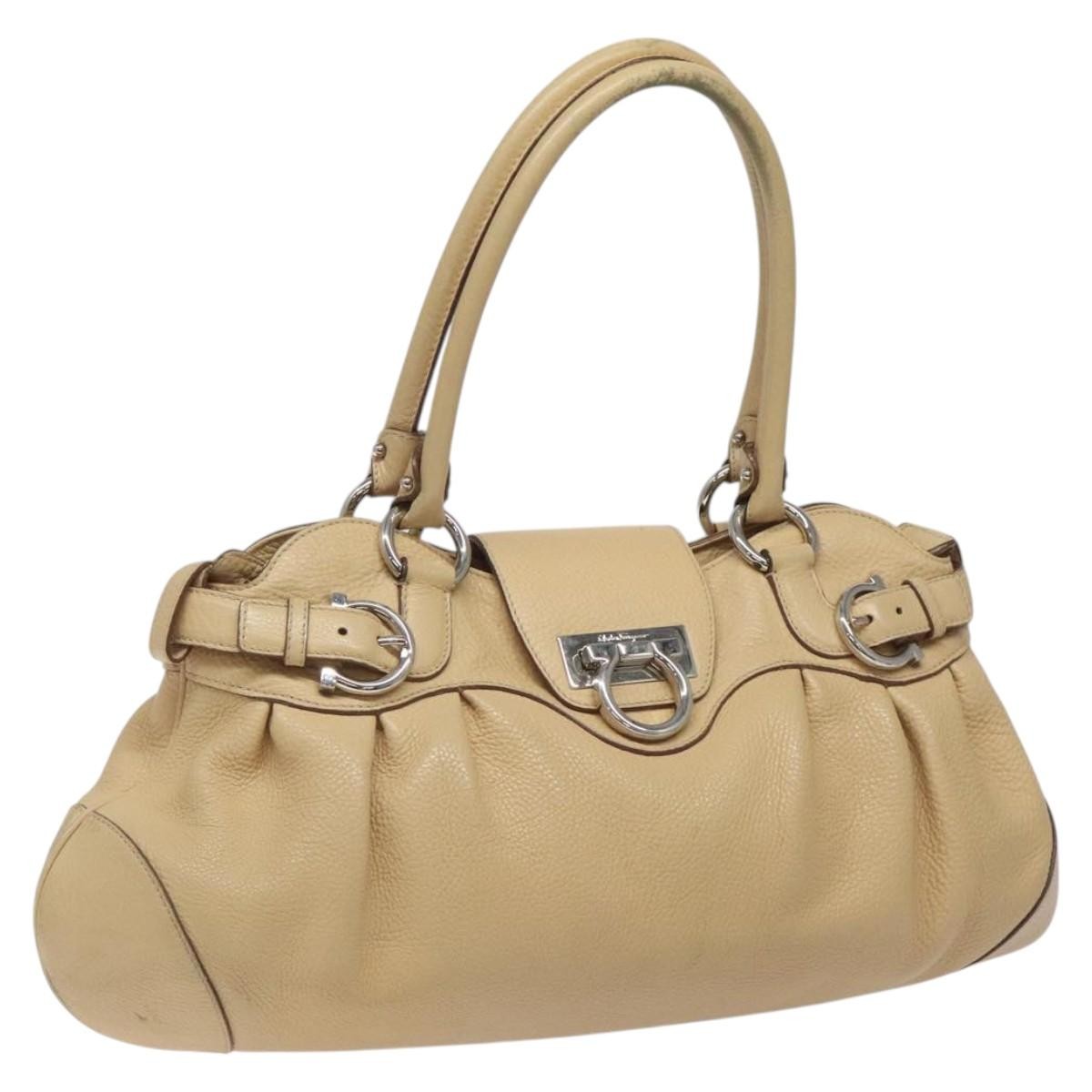 Salvatore Ferragamo Salvatore Ferragamo Gancini Shoulder Bag Leather Beige Silver Authentic EC551