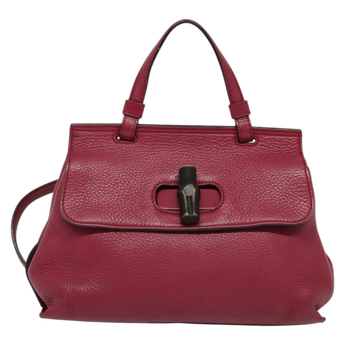 Gucci GUCCI Bamboo Daily Hand Bag Leather 2way Pink Silver 370831 Authentic BA5180