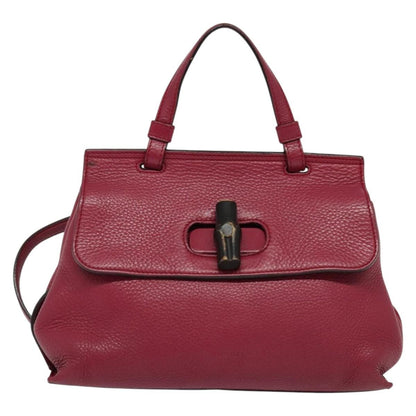 Gucci GUCCI Bamboo Daily Hand Bag Leather 2way Pink Silver 370831 Authentic BA5180
