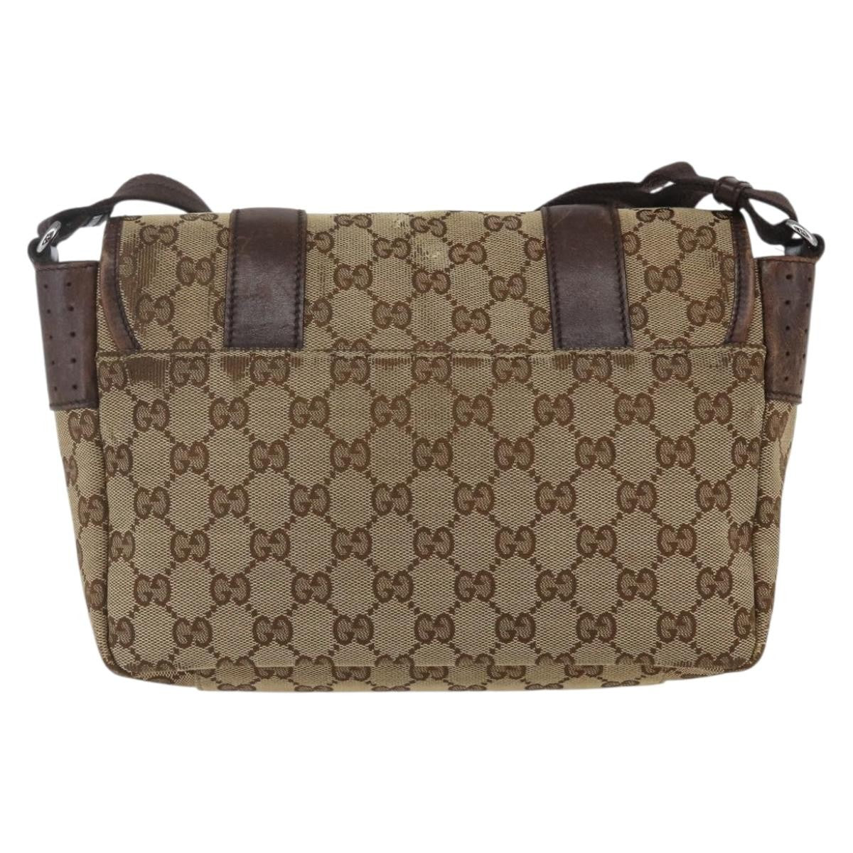 Gucci GUCCI GG Canvas Web Sherry Line Shoulder Bag Red Silver beige 145858 Authentic 166768