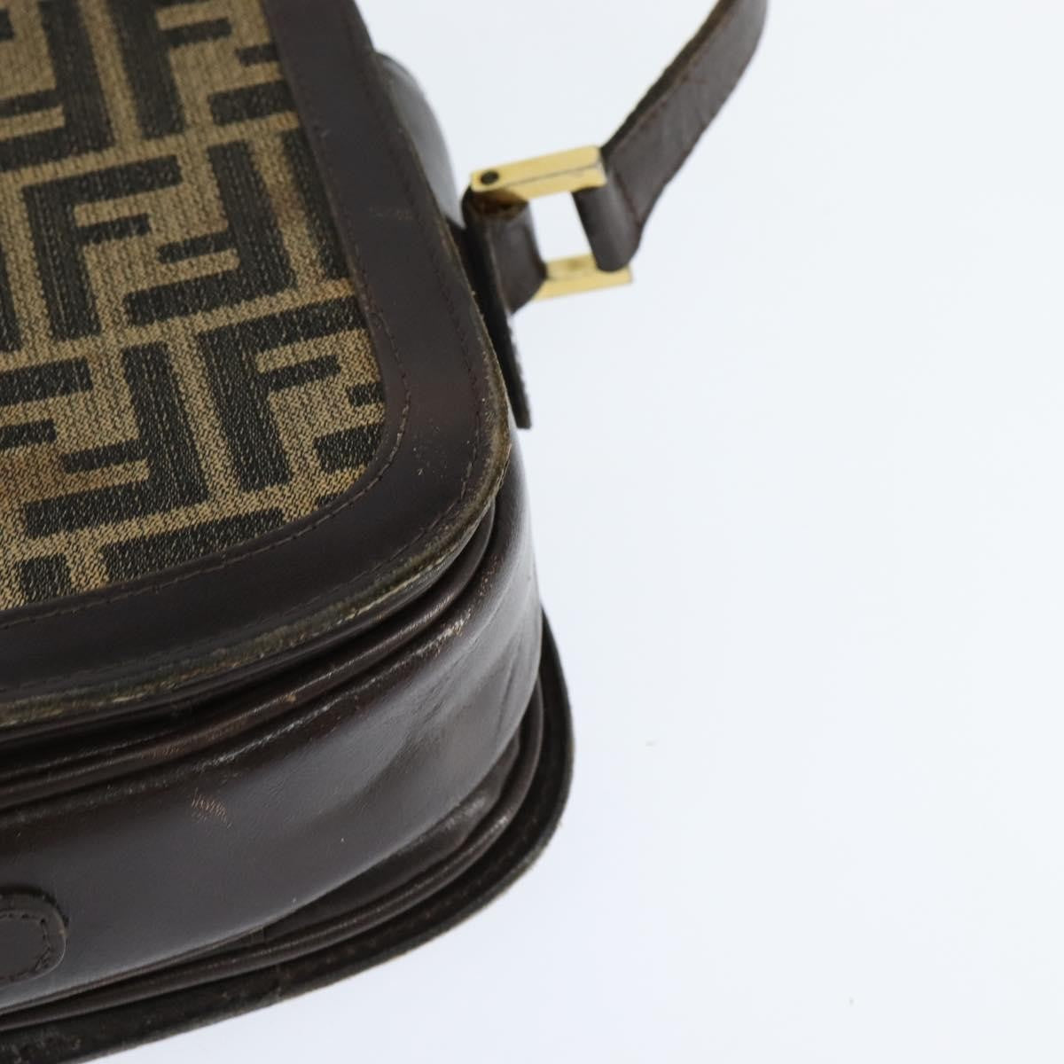 Fendi FENDI Zucca Canvas Shoulder Bag Black Brown Authentic 150285