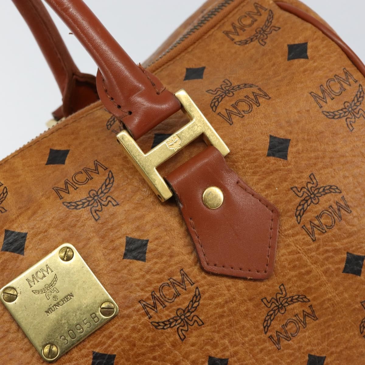 MCM MCM Logogram Vicetos Boston Bag PVC Leather Brown Gold Authentic gh1074