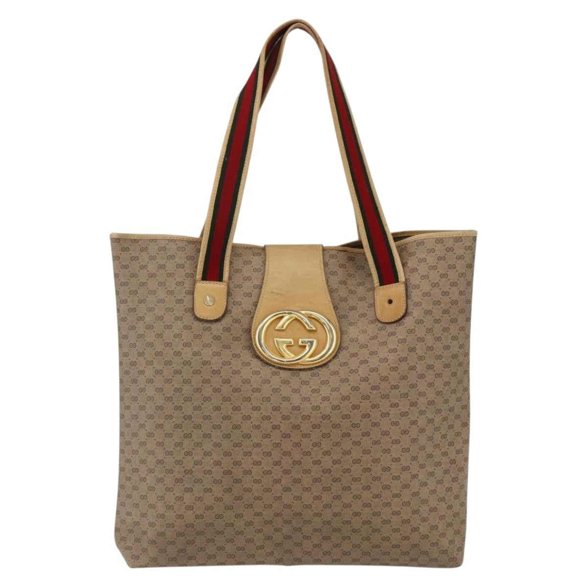 Gucci GUCCI Micro GG Supreme Web Sherry Line Tote Bag PVC Beige Gold Red Authentic ep13035