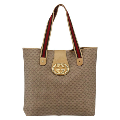 Gucci GUCCI Micro GG Supreme Web Sherry Line Tote Bag PVC Beige Gold Red Authentic ep13035