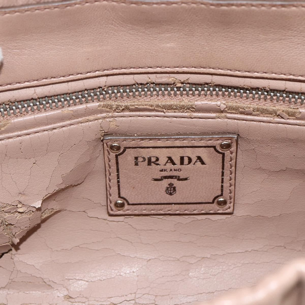 Prada PRADA Chain Shoulder Bag Leather Beige Silver Authentic BSZ397