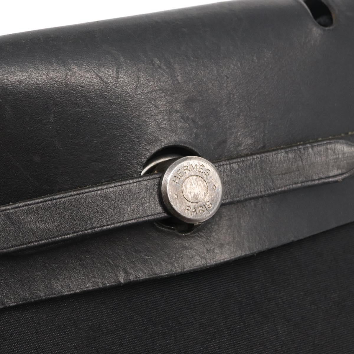 Hermès Hermès HERMES Herbag MM Hand Bag Canvas Leather Black Silver Authentic gh1501