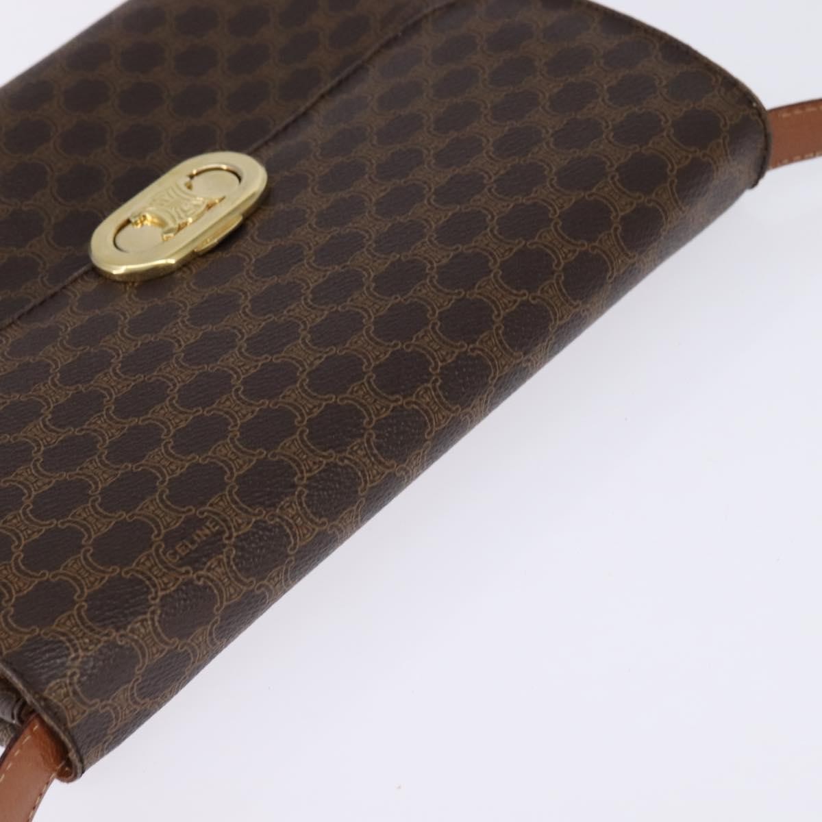 Celine CELINE Macadam Canvas Shoulder Bag PVC Leather Brown Gold Authentic 128916