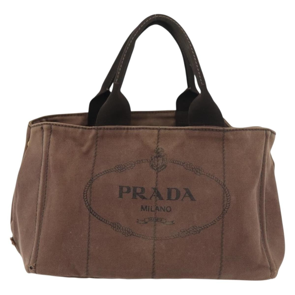 Prada PRADA Canapa MM Hand Bag Canvas Brown Gold Authentic 176198