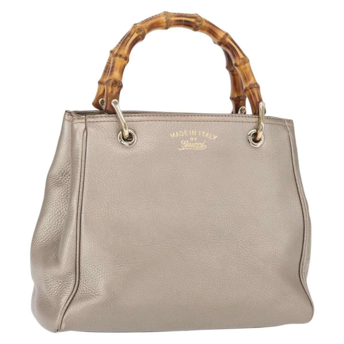 Gucci GUCCI Bamboo Hand Bag Leather Silver Gold 336032 Authentic ep12914