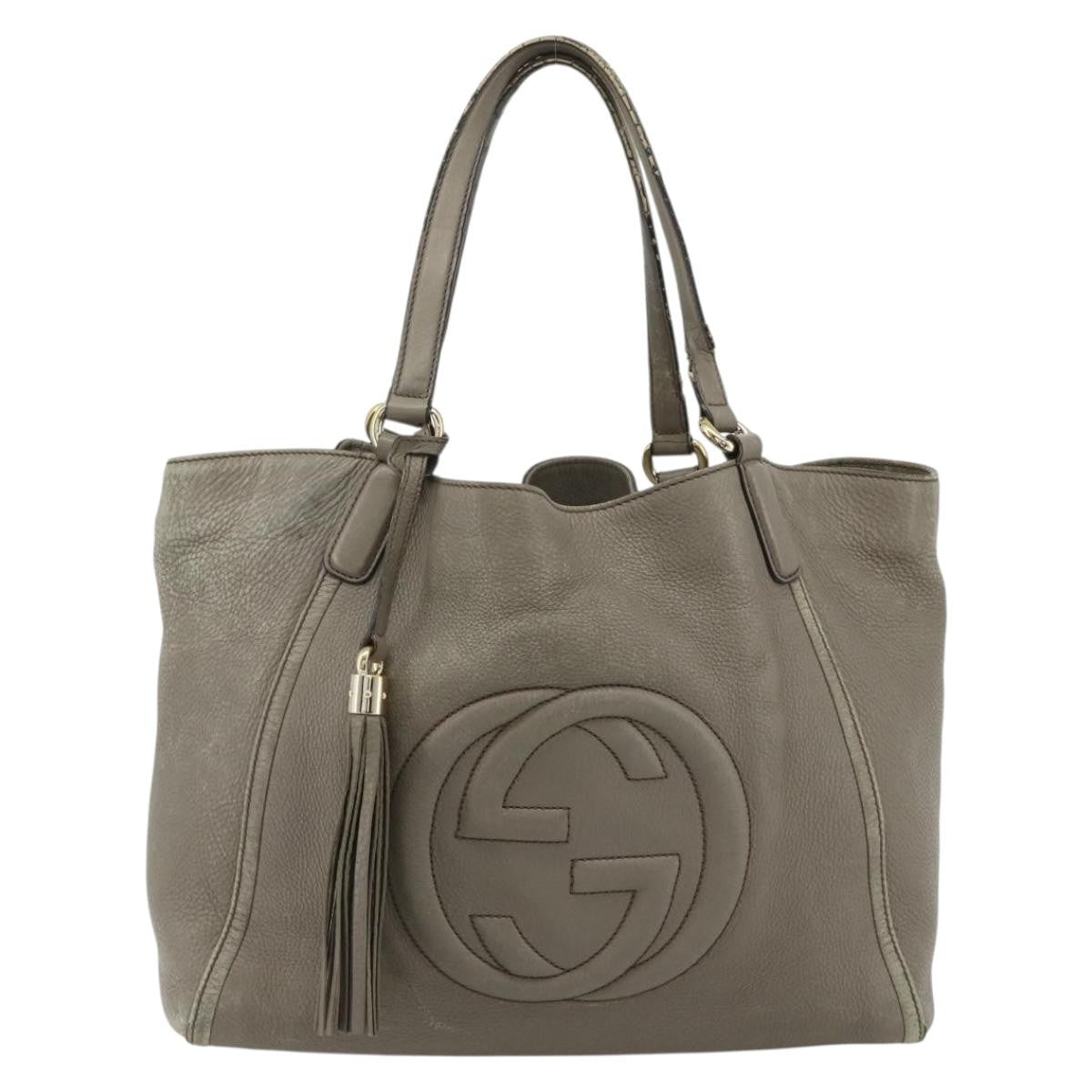Gucci GUCCI Soho Hand Bag Leather Gray Gold 282309 Authentic 178647