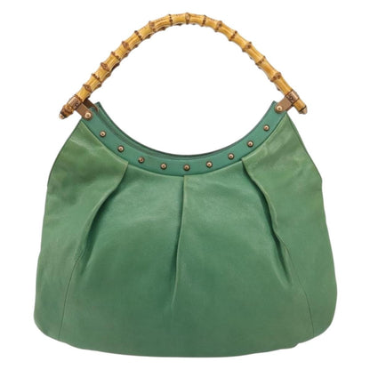 Gucci GUCCI Bamboo Shoulder Bag Leather Green Gold 124293 Authentic 180305A