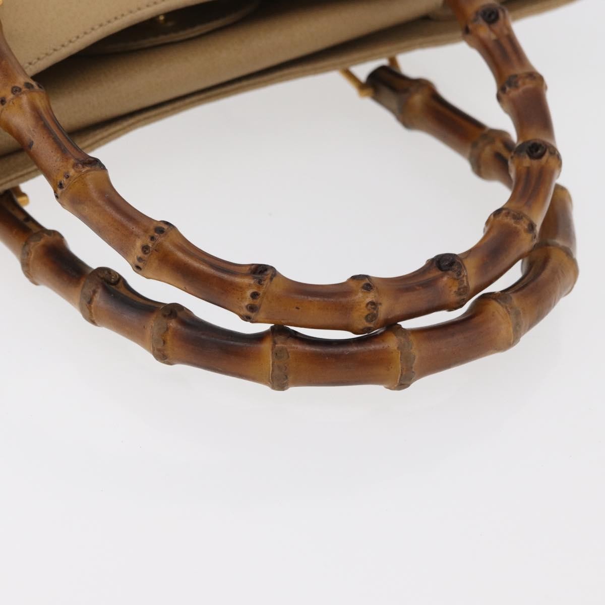 Gucci GUCCI Bamboo Hand Bag Suede Beige Gold 002.0260 Authentic ep14510