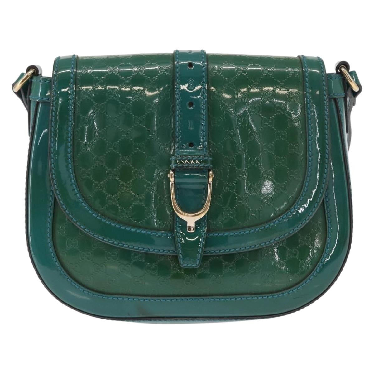 Gucci GUCCI Micro GG Canvas Shoulder Bag Enamel Outlet Turquoise Blue Gold Authentic ka641