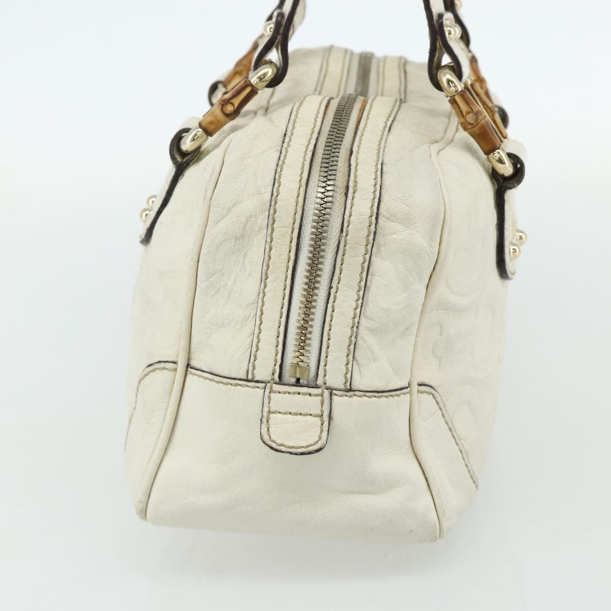 Gucci GUCCI Bamboo Boston Bag Leather White Gold 154376 Authentic ep14116