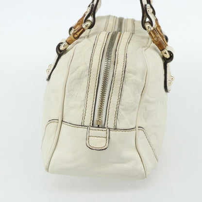 Gucci GUCCI Bamboo Boston Bag Leather White Gold 154376 Authentic ep14116