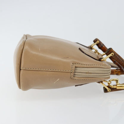 Gucci GUCCI Bamboo Hand Bag Leather 2way Beige Gold 007 2865 0231 Authentic 143591
