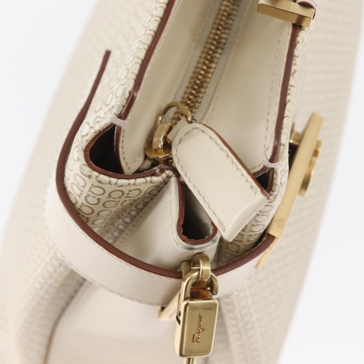 Salvatore Ferragamo Salvatore Ferragamo Gancini Hand Bag Leather 2way Ivory Gold Authentic 172181