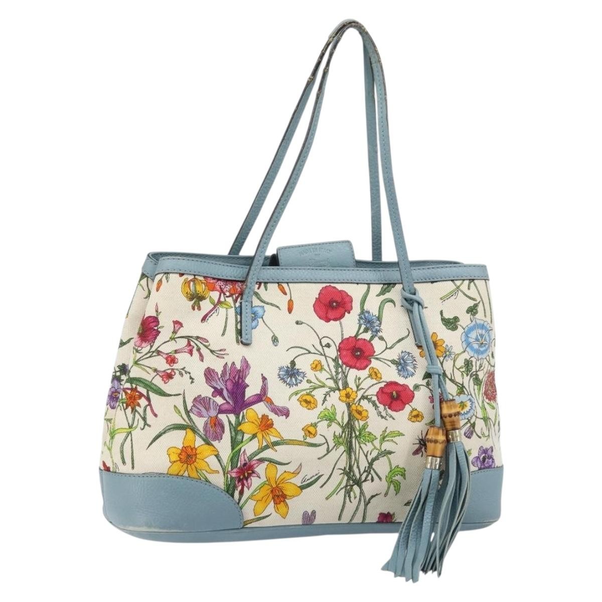 Gucci GUCCI Bamboo Flora Tote Bag Canvas Multicolor Gold 358470 Authentic hk3538