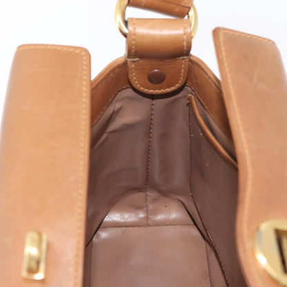 Gucci GUCCI Hand Bag Leather Brown Gold Authentic ka3873