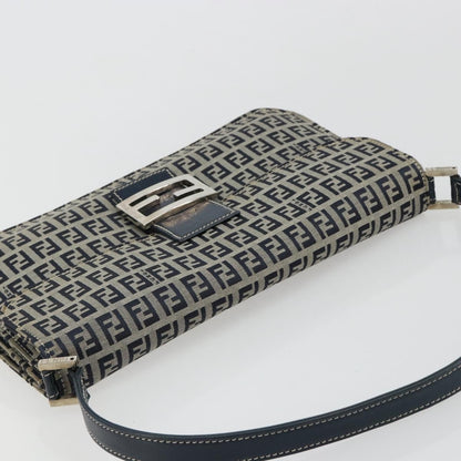 Fendi FENDI Zucchino Canvas Shoulder Bag Navy Silver Authentic 182201V