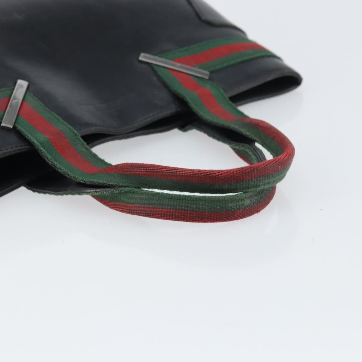 Gucci GUCCI Web Sherry Line Hand Bag Leather Black Silver 73984 Authentic 158386