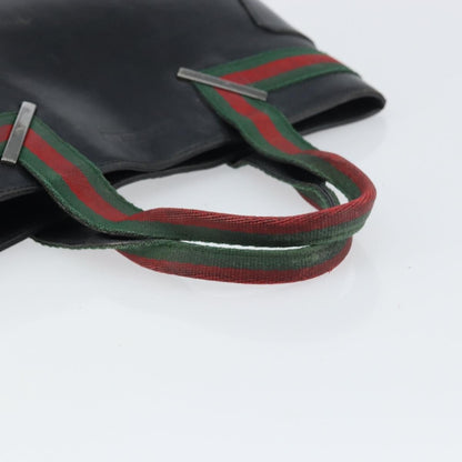 Gucci GUCCI Web Sherry Line Hand Bag Leather Black Silver 73984 Authentic 158386