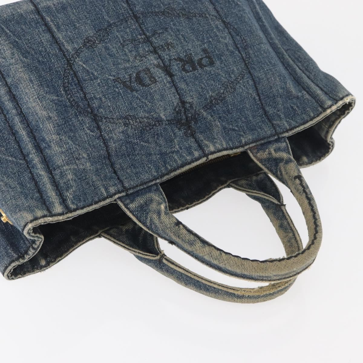 Prada PRADA Canapa PM Hand Bag Denim Blue Gold Authentic bs34435