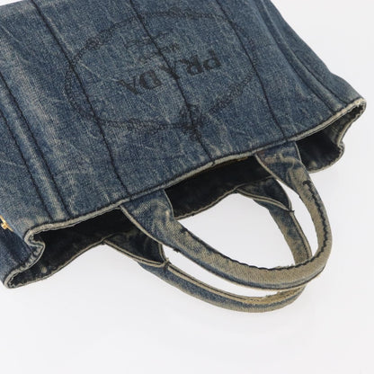 Prada PRADA Canapa PM Hand Bag Denim Blue Gold Authentic bs34435