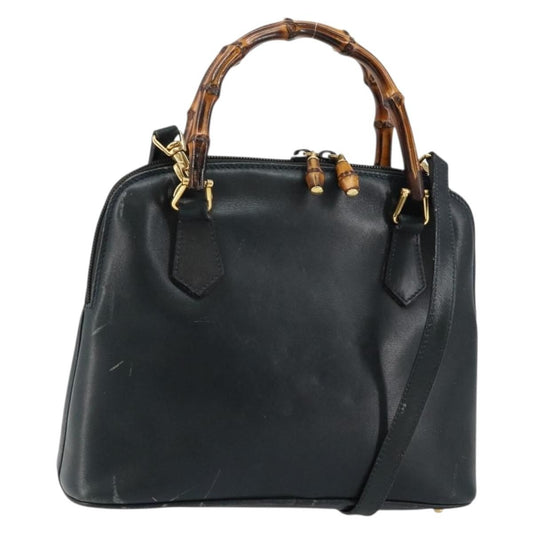 Gucci GUCCI Bamboo Hand Bag Leather 2way Navy Gold 000 2058 0290 0 Authentic 145765