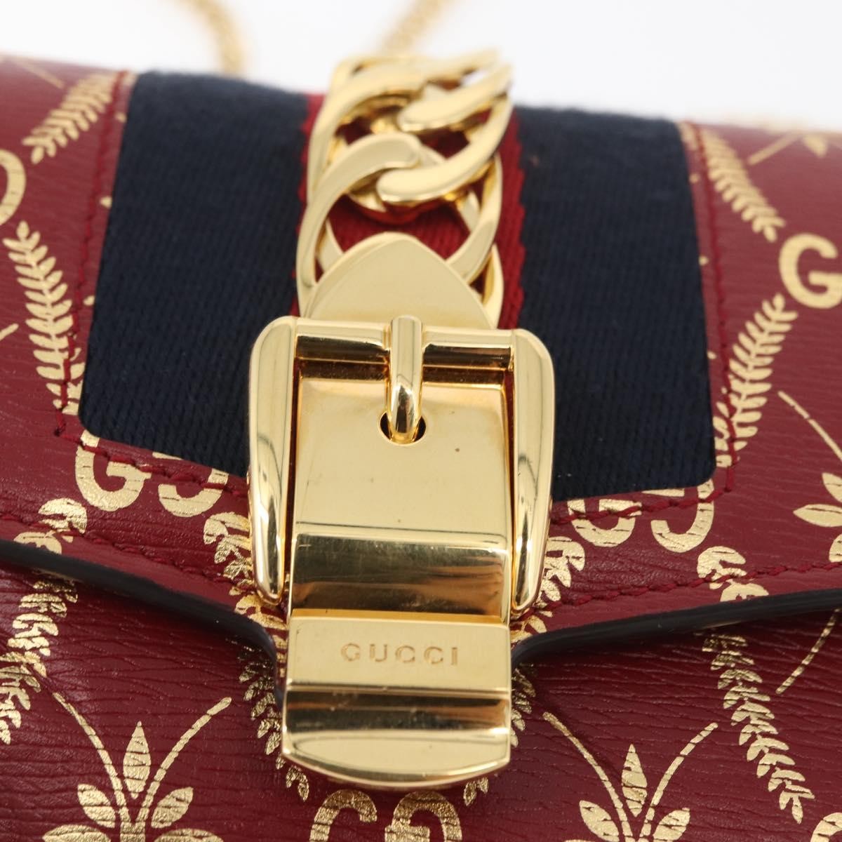 Gucci GUCCI GG Canvas Sylvie Sherry Line Chain Bag Leather Red 494646 Authentic BAZ806A