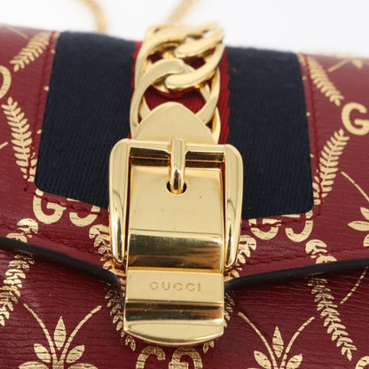 Gucci GUCCI GG Canvas Sylvie Sherry Line Chain Bag Leather Red 494646 Authentic BAZ806A