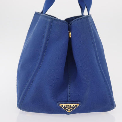 Prada PRADA Canapa MM Hand Bag Canvas Blue Gold Authentic 162140