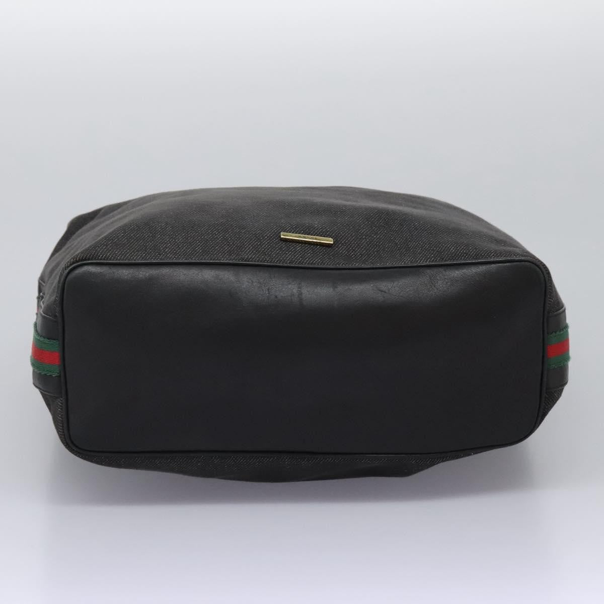 Gucci GUCCI Web Sherry Line Shoulder Bag Denim Black Red Green 73884 Authentic am8160