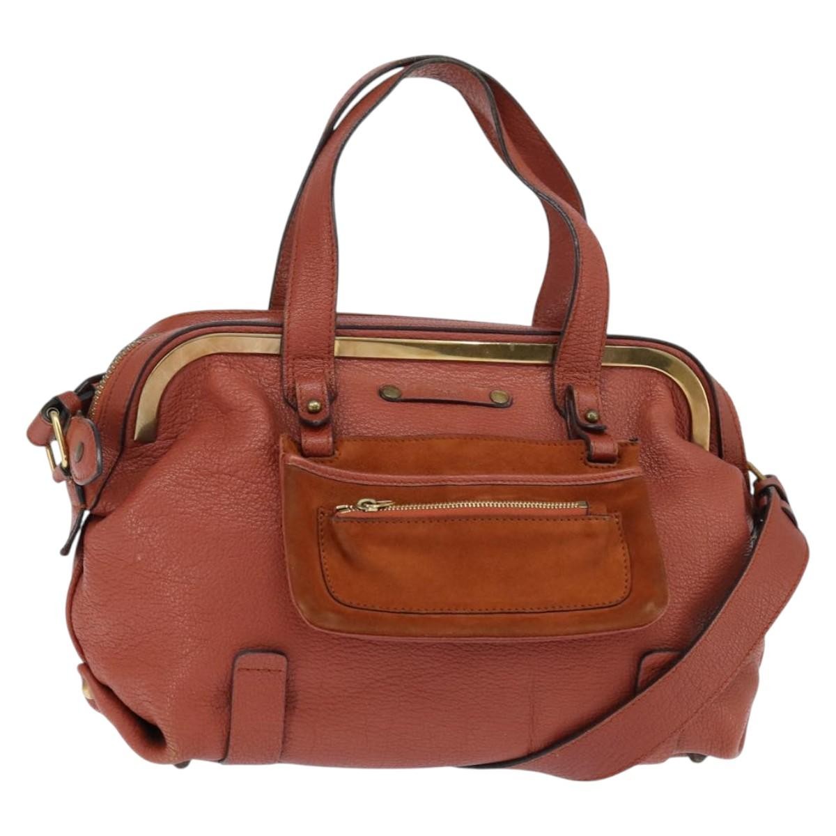 Chloé Chloé Chloe Hand Bag Leather 2way Orange Gold Authentic BA7366