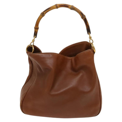 Gucci GUCCI Bamboo Hand Bag Leather 2way Brown Gold 001 3444 1638 Authentic th5971
