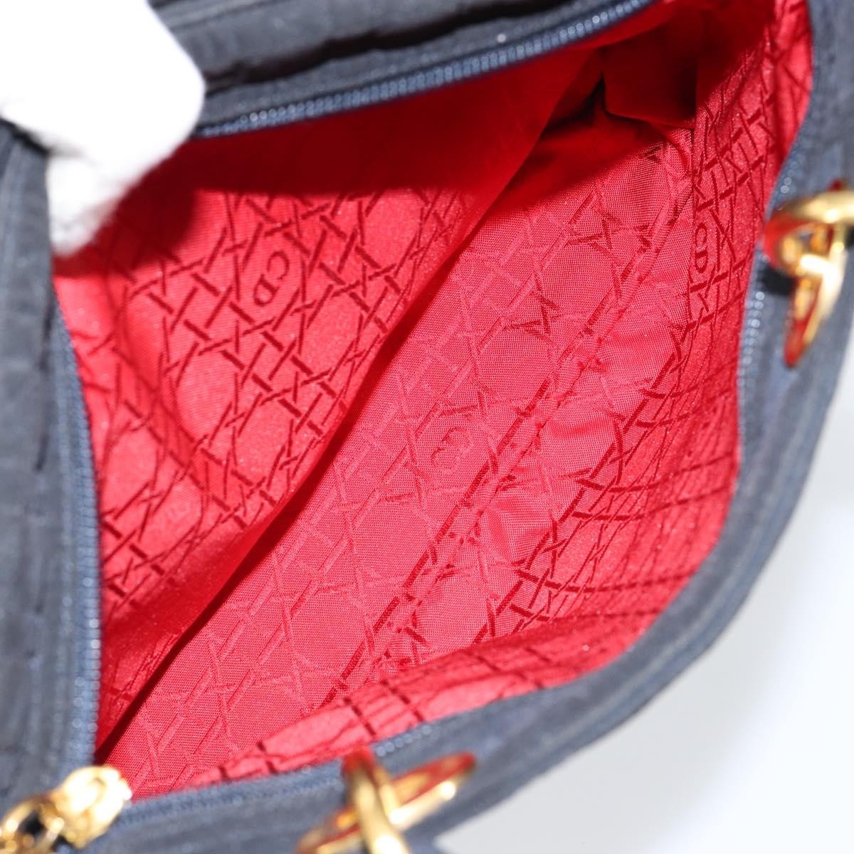 Dior Christian Dior Canage Hand Bag Nylon Navy Gold Authentic gh1098