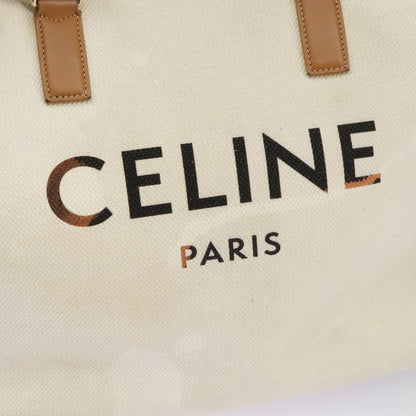 Celine CELINE Horizontalkava Tote Bag Canvas 2way White Gold Authentic 101048