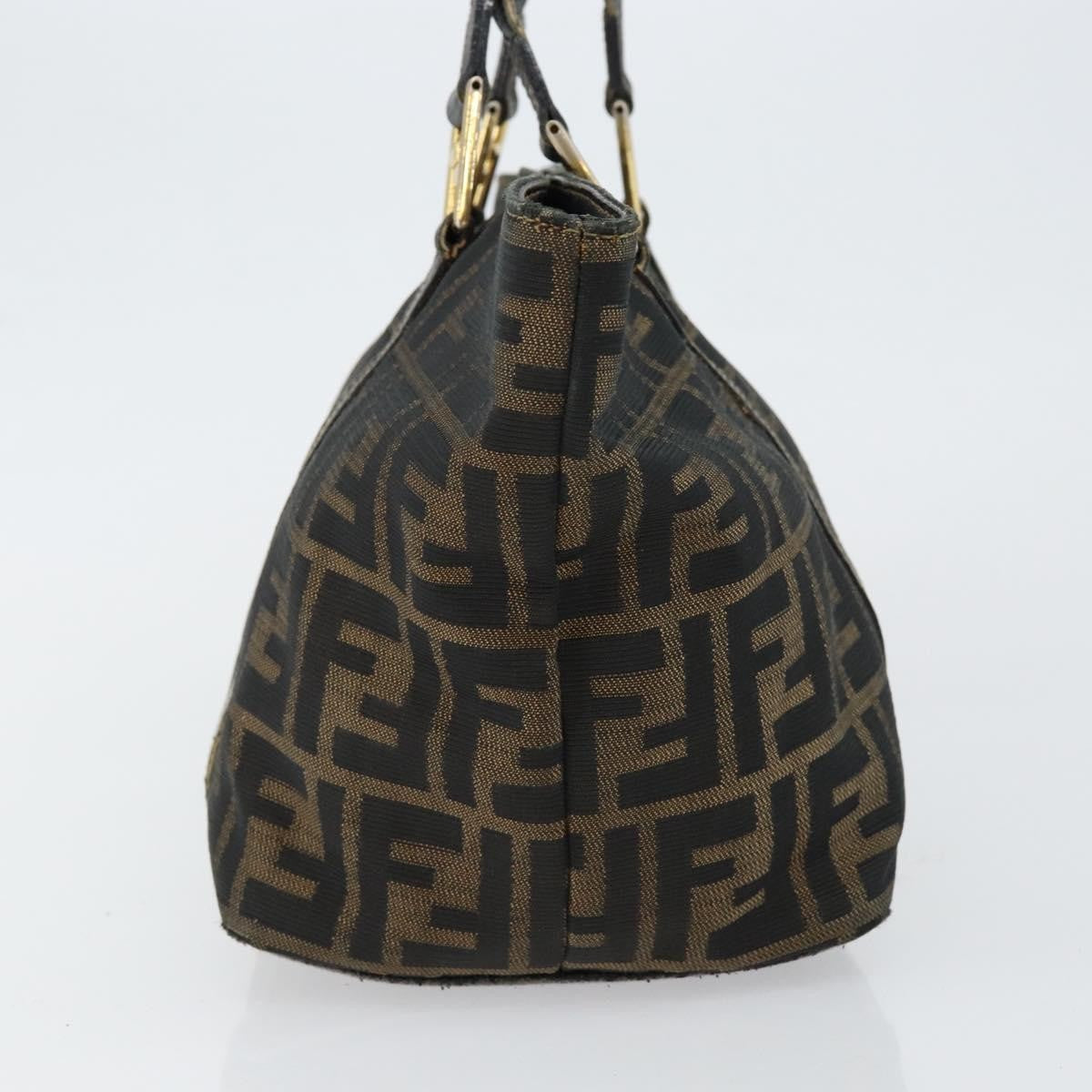 Fendi FENDI Zucca Canvas Hand Bag Brown Black gold Authentic 146809