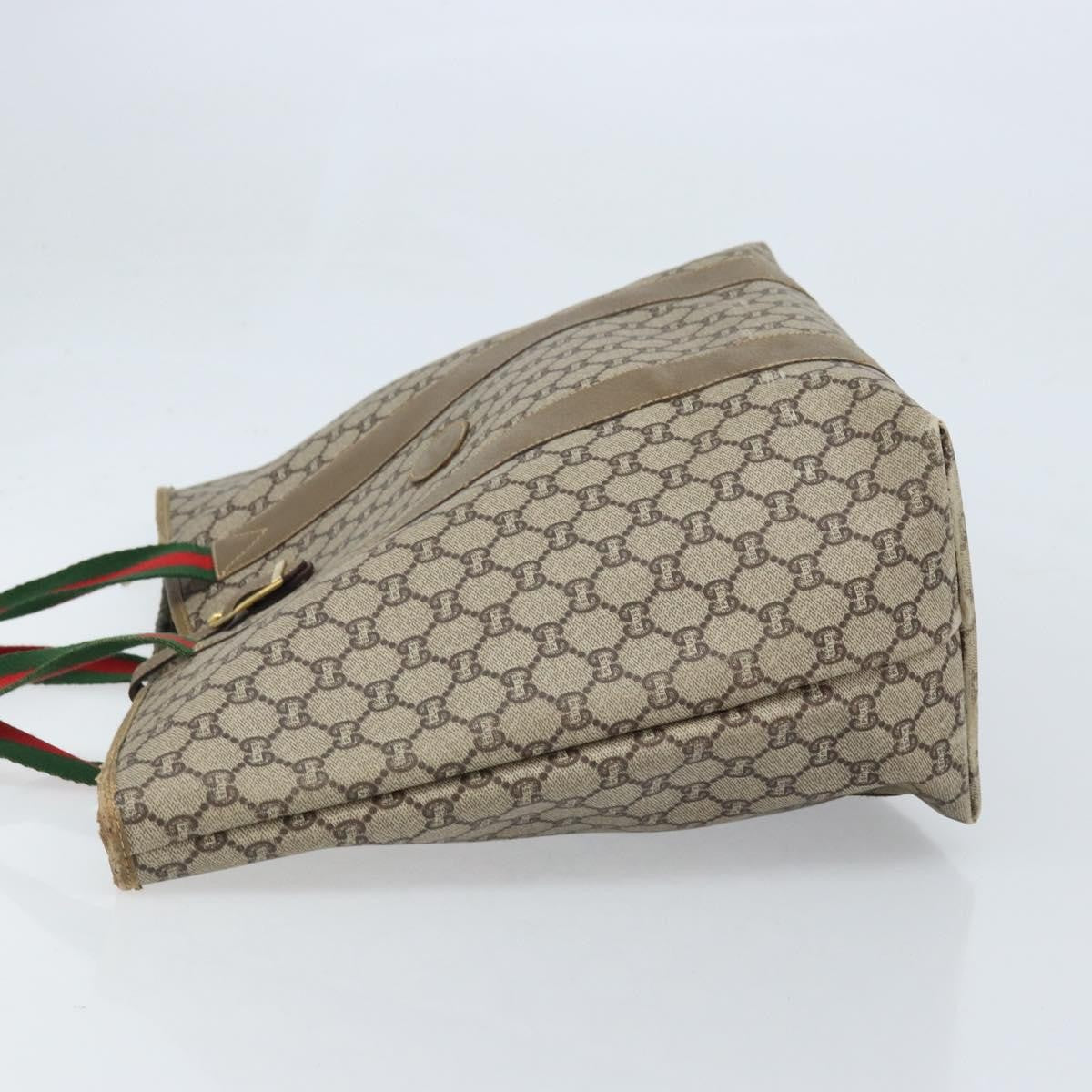 Gucci GUCCI GG Plus Supreme Web Sherry Line Tote Bag PVC Beige Gold Authentic ep13405