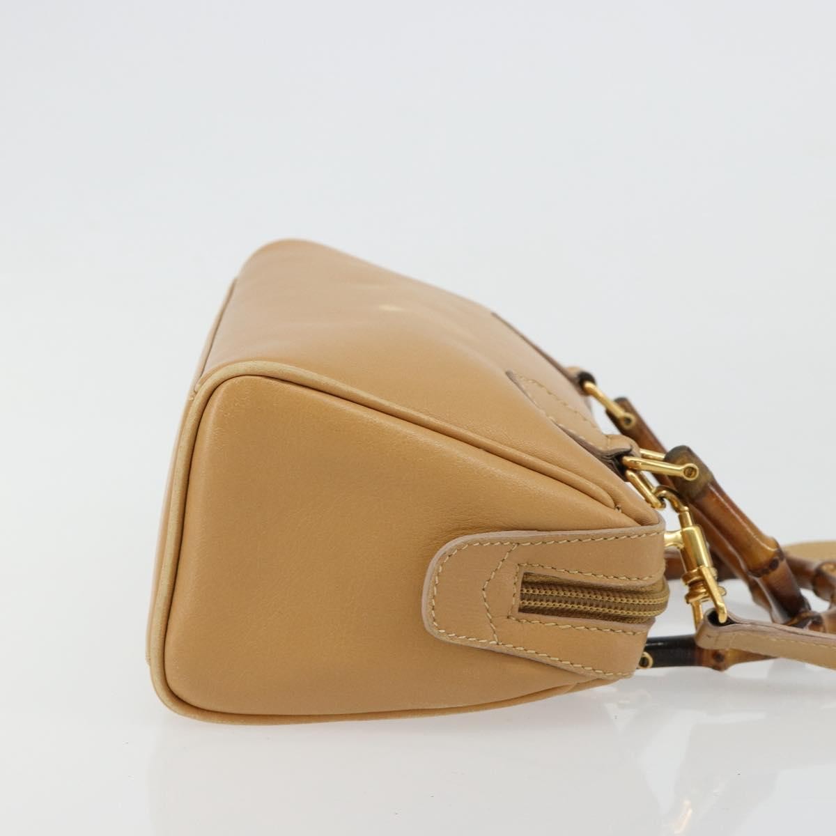 Gucci GUCCI Bamboo Hand Bag Leather 2way Beige Gold Authentic 181116