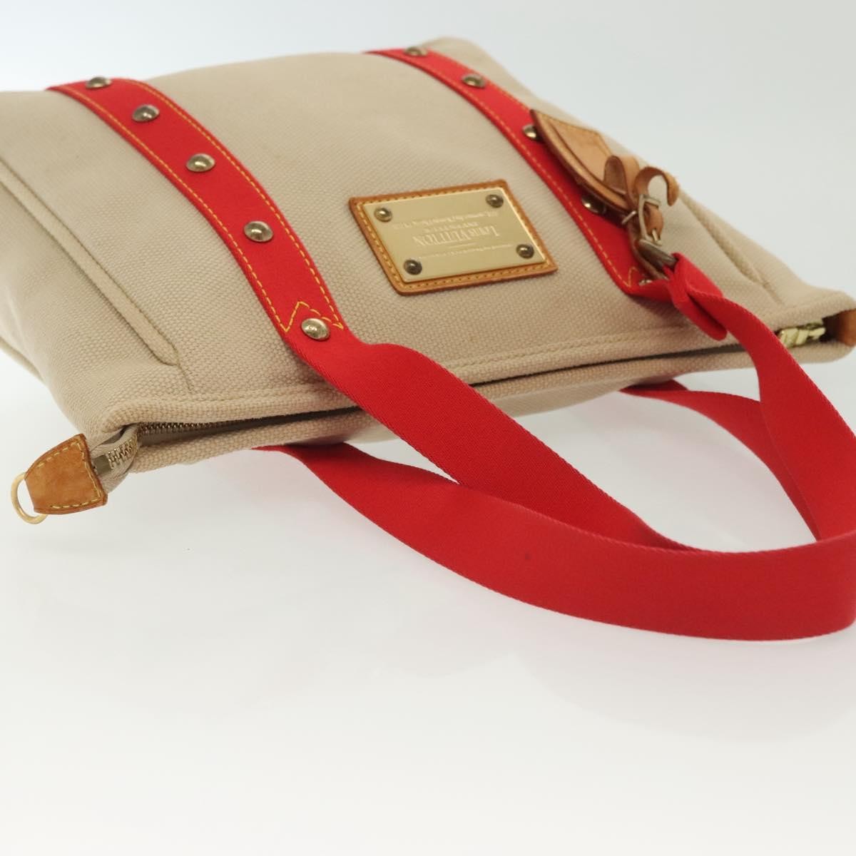 Louis Vuitton LOUIS VUITTON Antigua Cabas MM Tote Bag Beige Red M40035 LV Authentic 137278