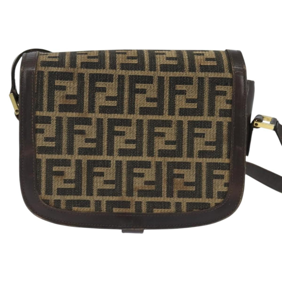 Fendi FENDI Zucca Canvas Shoulder Bag Black Brown Authentic 150285