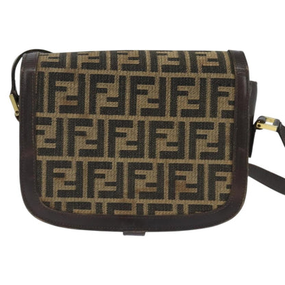 Fendi FENDI Zucca Canvas Shoulder Bag Black Brown Authentic 150285