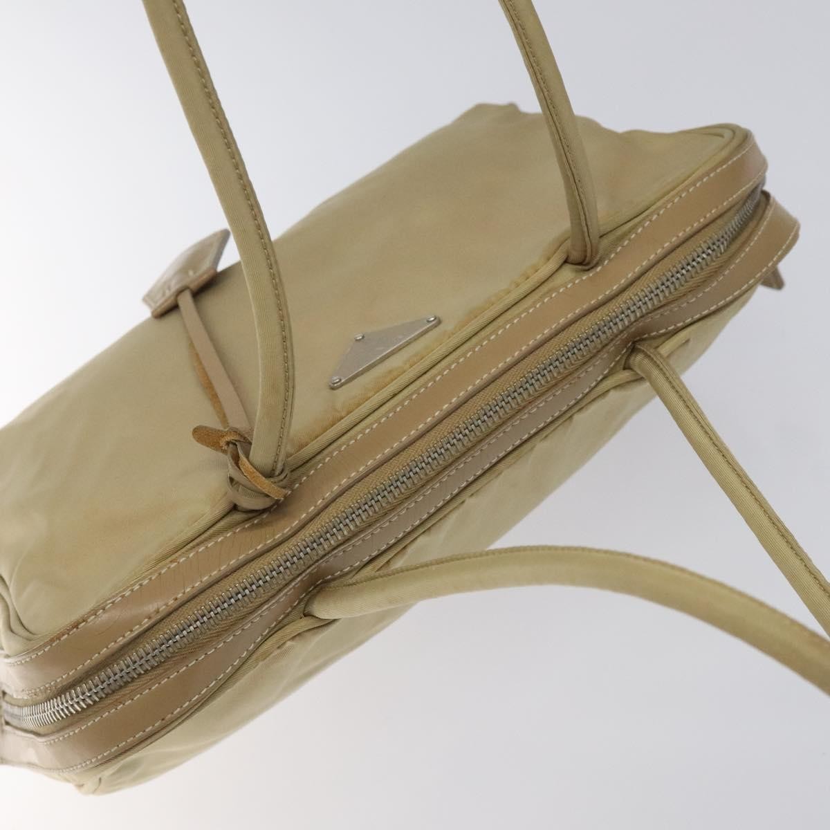 Prada PRADA Hand Bag Nylon Beige Silver Authentic EC680
