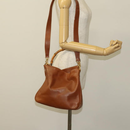 Gucci GUCCI Bamboo Hand Bag Leather 2way Brown Gold 001 3444 1638 Authentic th5971