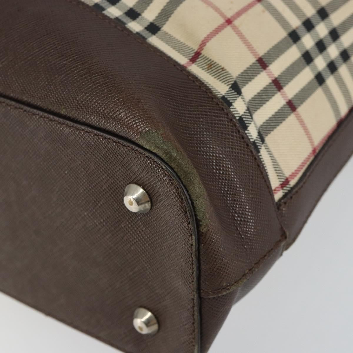 Burberry BURBERRY Nova Check Tote Bag Canvas Leather Beige Silver Authentic 144429