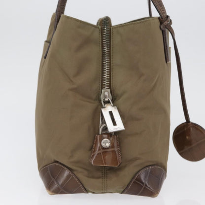 Prada PRADA Hand Bag Nylon Khaki Silver Authentic 173838